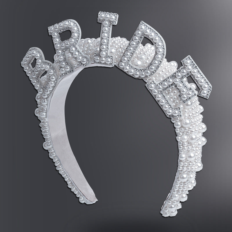 Wholesale Pearl Letter Crown Retro Party Wedding Headband